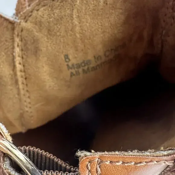Rebels Woven Brown Block Heel Peep Toe Elastic Slingback Sandals Size 8 - Picture 5 of 7